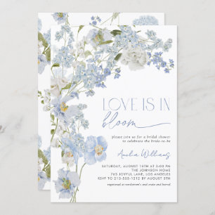 Love is in Bloom Dusty Blue Watercolor Floral Invitation