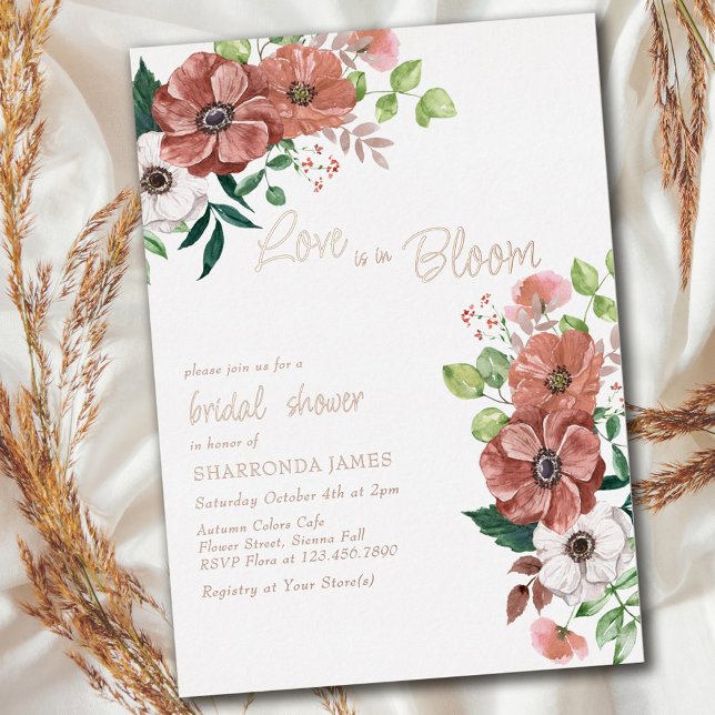 Love is in Bloom Fall Bridal Shower Rose Gold Foil Invitation (Creator Uploaded)