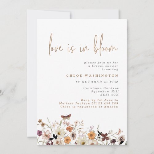 Love is in Bloom Fall Wildflowers Bridal Shower Invitation