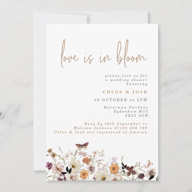 Love is in Bloom Fall Wildflowers Wedding Shower Invitation (Front)