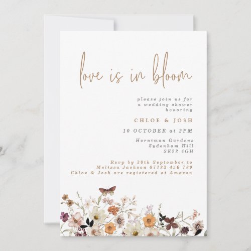 Love is in Bloom Fall Wildflowers Wedding Shower Invitation