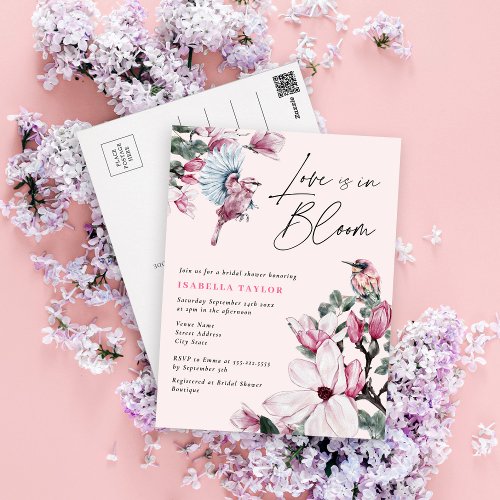 Love Is In Bloom Floral Birds Budget Bridal Shower Invitation Postcard