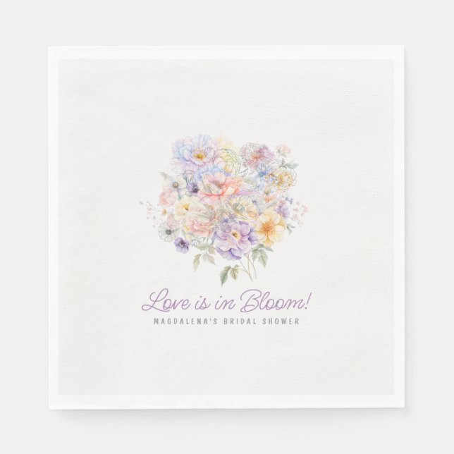 Love is in Bloom Floral Bridal Shower Custom Napkins (Front)
