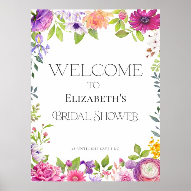 Love is in Bloom Floral Bridal Shower Welcome Sign (Front)