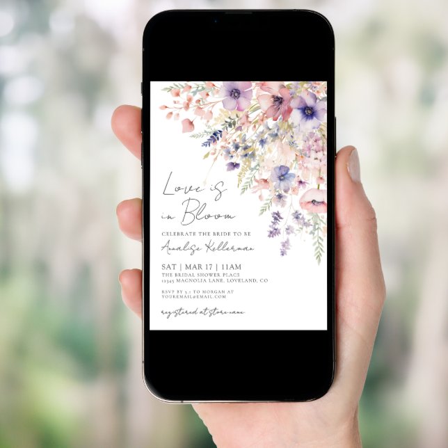 Love Is In Bloom Floral Wildflower Bridal Shower Invitation (Front Digital)
