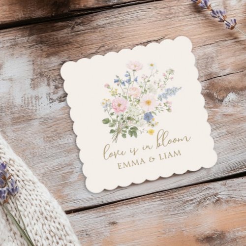 Love is in Bloom Garden Floral Wedding Paper Coaster
