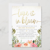 Love Is In Bloom | Gold Blush Floral Bridal Shower Invitation (Front)