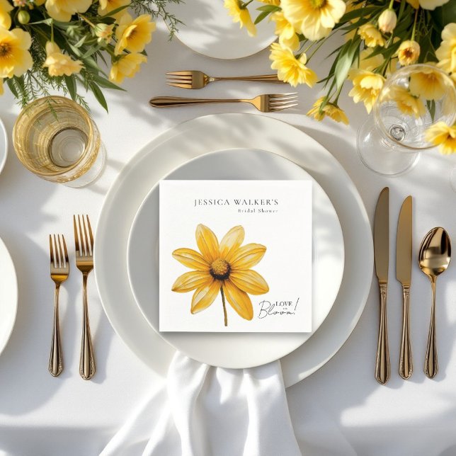 Love is in bloom minimal floral bridal shower  napkins (love is in bloom bridal shower paper napkins , customizable with the brides name , minimal elegance )