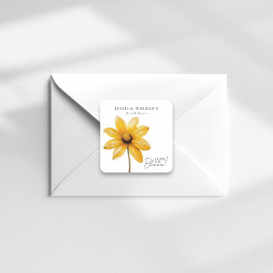 Love is in bloom minimal floral bridal shower square sticker