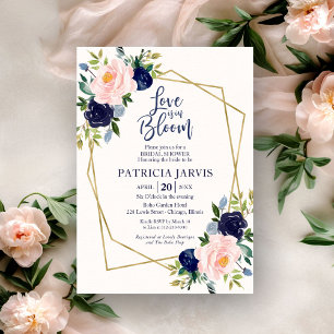 Love Is In Bloom Navy Blue Floral Bridal Shower Invitation