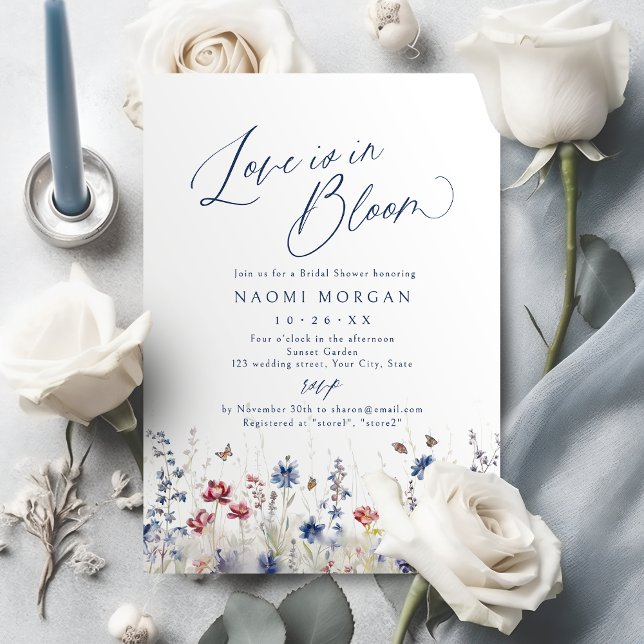Love is in Bloom Navy Wildflower Bridal Shower Invitation (Love is in Bloom Navy Wildflower Bridal Shower Invitation)