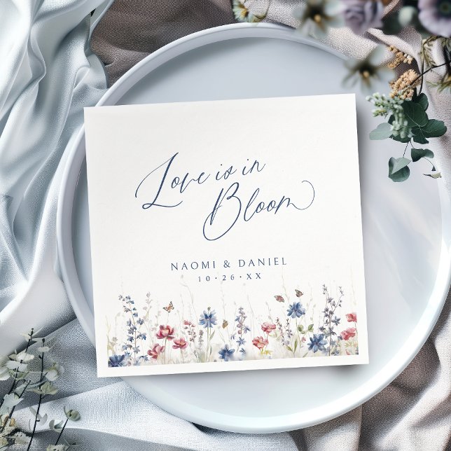 Love is in Bloom Navy Wildflower Rustic Wedding Napkins (Love is in Bloom Navy Wildflower Rustic Wedding Napkins)