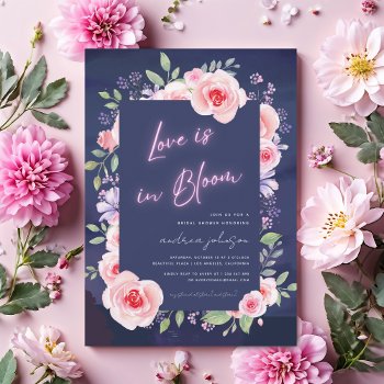 Love Is In Bloom Neon & Pink Floral Bridal Shower Invitation by LovelyVibeZ at Zazzle