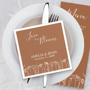 Love is in Bloom Orange Wildflower Sketch Wedding Napkins