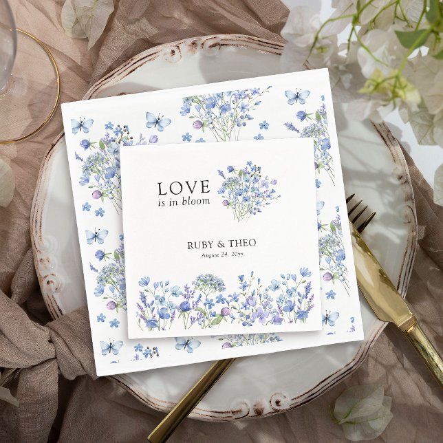 Love is in Bloom Periwinkle Wildflower Floral Napkins (Love is in Bloom elegant cocktail napkins from my Lilac + Periwinkle Wildflower Wedding Collection
)