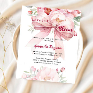 Love is in bloom pink bow Bridal Shower invitation