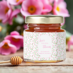 Love Is In Bloom Pink Floral Bridal Shower Honey Jar Favors