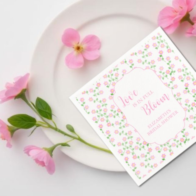Love Is In Bloom Pink Floral Bridal Shower Napkins (Creator Uploaded)