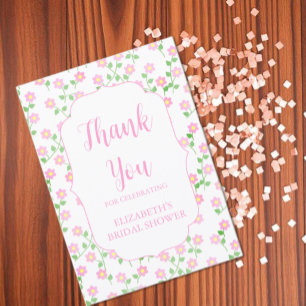 Love Is In Bloom Pink Floral Bridal Shower Thank You Card