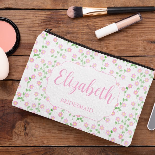 Love Is In Bloom Pink Floral Wedding Party Accessory Pouch (Creator Uploaded)