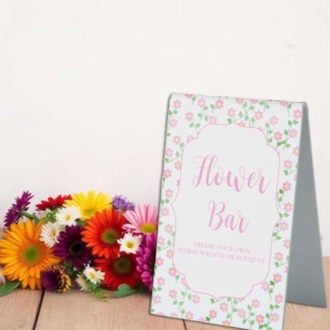 Love Is In Bloom Pink Flower Bar Bridal Shower Table Tent (Creator Uploaded)