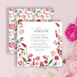 Love Is In Bloom Pink Flowers Bridal Shower Invitation
