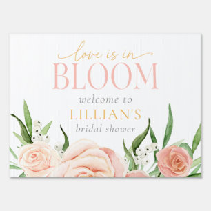 Love Is In Bloom Pink Flowers Bridal Shower  Sign