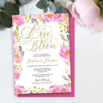Love Is In Bloom Pink Gold Floral Bridal Shower Invitation by darlingandmay at Zazzle