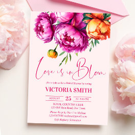 Love is in bloom pink peonies bridal shower invitation
