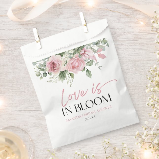 Love Is In Bloom Pink Rose Floral Bridal Shower Favor Bag (Clipped)
