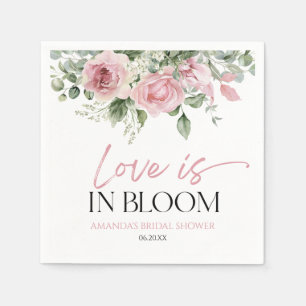 Love Is In Bloom Pink Rose Floral Bridal Shower Napkins