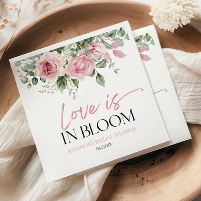 Love Is In Bloom Pink Rose Floral Bridal Shower Napkins (Creator Uploaded)