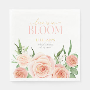 Love Is In Bloom Pink Rose Flowers Bridal Shower Napkins