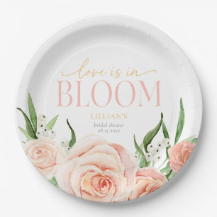 Love Is In Bloom Pink Rose Flowers Bridal Shower  Paper Plates