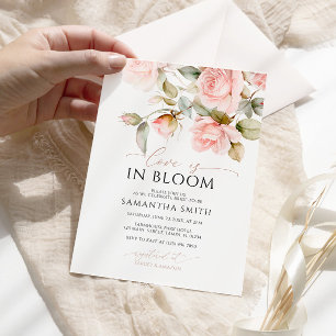 Love is in Bloom Pink Rose & Green Bridal Shower Invitation