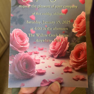 Love is in Bloom Pink Roses Romantic Wedding Invitation