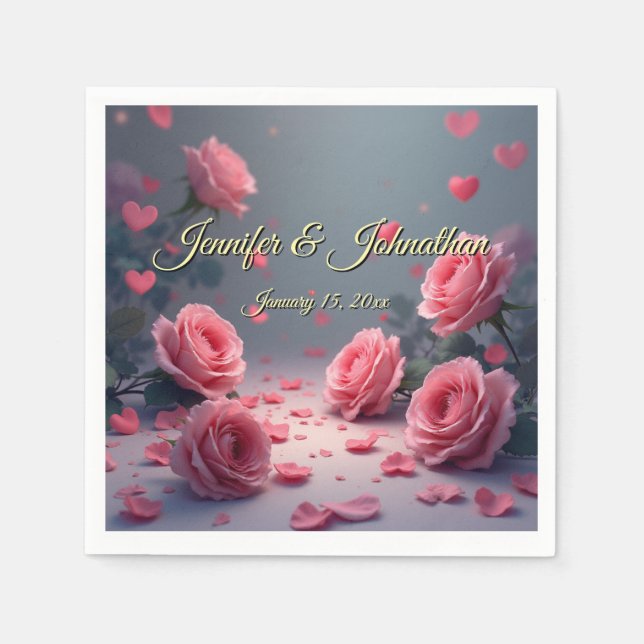 Love is in Bloom Pink Roses Wedding Customize Napkins (Front)