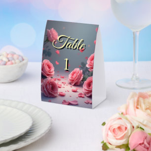Love is in Bloom Pink Roses Wedding Elegant Paper Table Tent