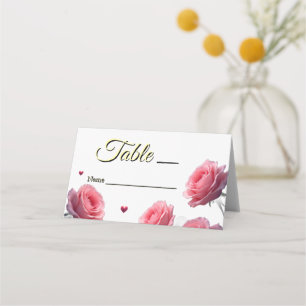 Love is in Bloom Pink Roses Wedding Guest Table Place Card