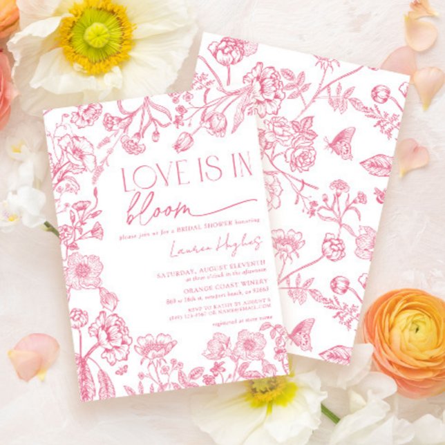 Love is in Bloom Pink Vintage Floral Bridal Shower Invitation (Creator Uploaded)