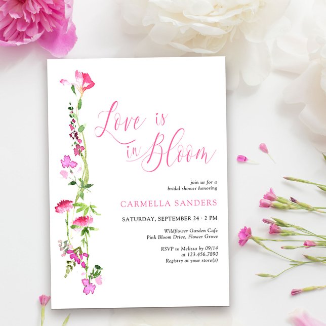 Love is in Bloom Pink Wildflower Bridal Shower Invitation (Love is in Bloom Bridal Shower Invitation from my Pink Wildflower Collection. )