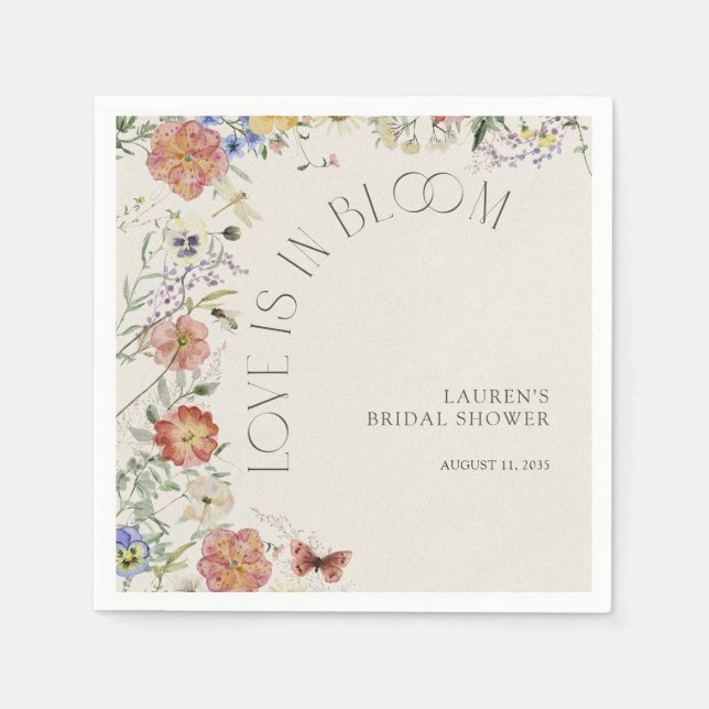 Love Is In Bloom Pressed Wildflower Bridal Shower Napkins (Front)