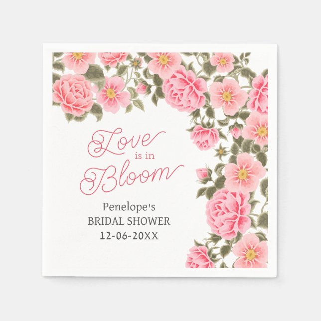 LOVE IS IN BLOOM PRETTY PINK WILD ROSES NAPKINS (Front)