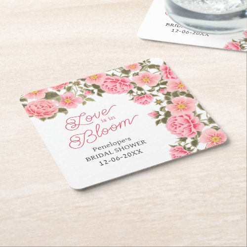 LOVE IS IN BLOOM PRETTY PINK WILD ROSES SQUARE PAPER COASTER