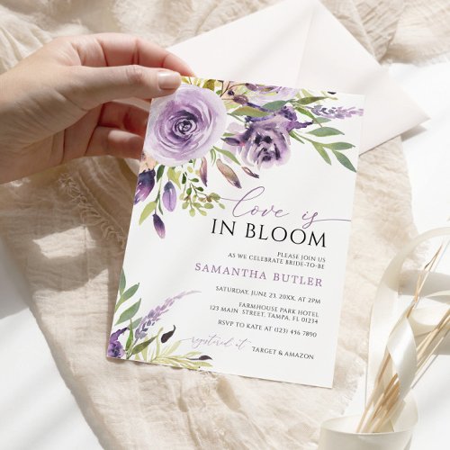 Love is in Bloom Purple Rose Floral Bridal Shower Invitation
