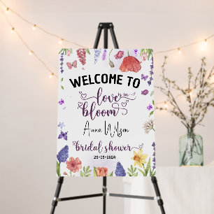 love is in bloom purple wildflower bridal shower foam board