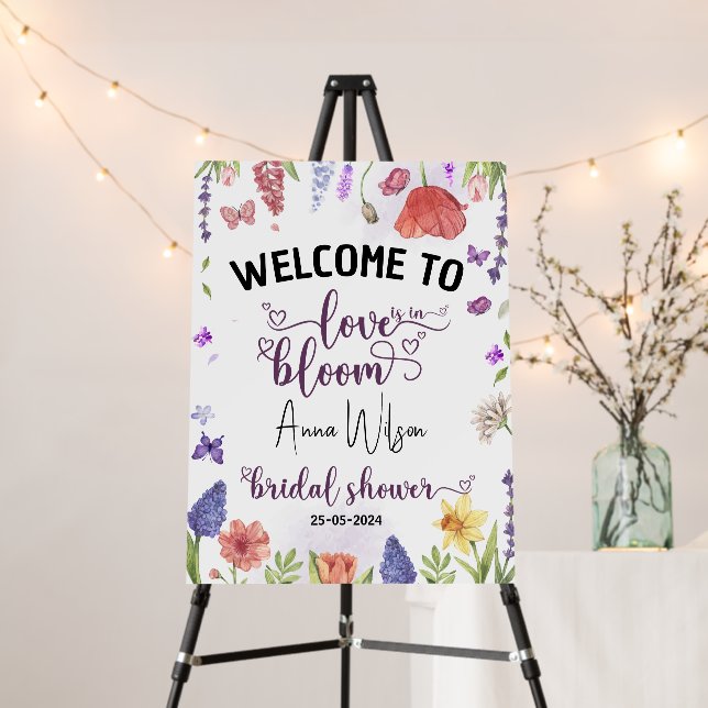 love is in bloom purple wildflower bridal shower foam board (In Situ (Stand))