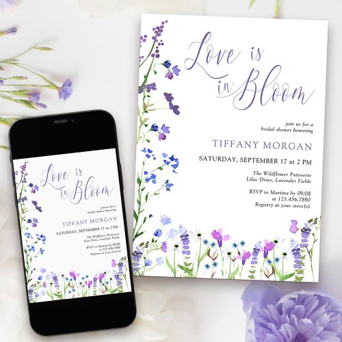 Love is in Bloom Purple Wildflower Bridal Shower Invitation