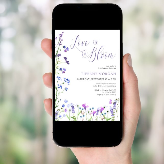 Love is in Bloom Purple Wildflower Bridal Shower Invitation (Front Digital)