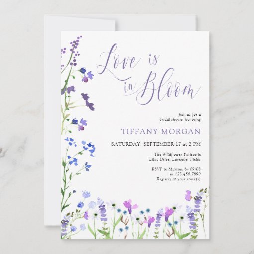 Love is in Bloom Purple Wildflower Bridal Shower Invitation | Zazzle